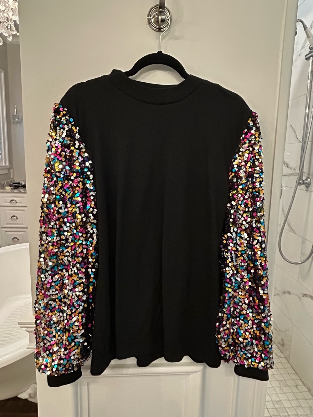 Black Sequin Sleeve Women’s Top - Sparkle Long Sleeve